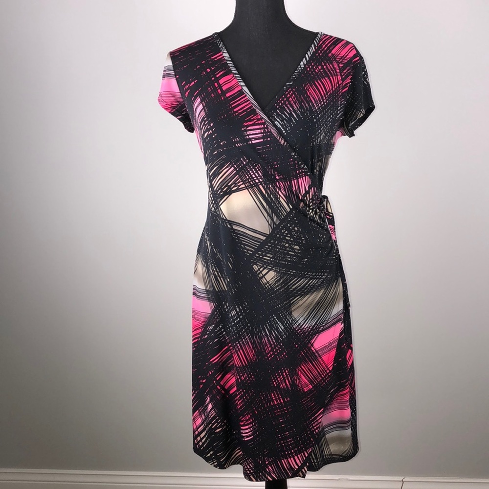 Worthington- Pink & Black Print Dress-Size Small